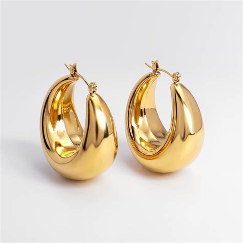 Fashion Jewelry Stainless Steel Chunky Hoop Earrings 18k Gold Plated