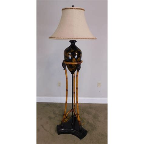 Maitland Smith Faux Bamboo Tripod Single Light Floor Lamp With Amphora