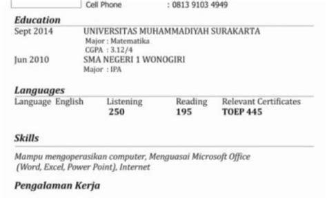 Contoh Cv Pengalaman Kerja Contoh Cv Non Pengalaman Kerja Bbr1m Otosection