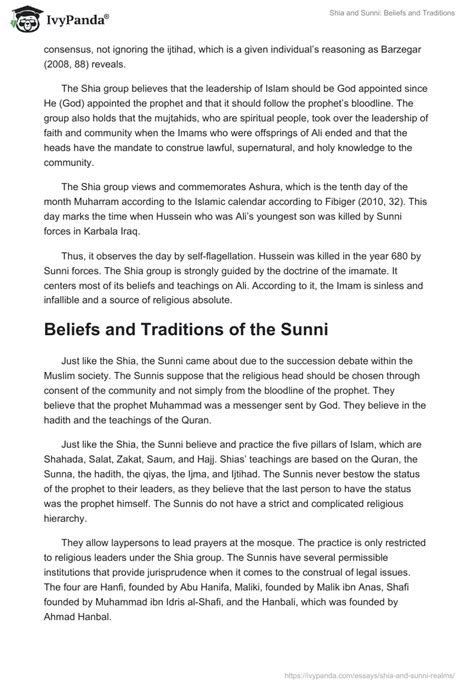 Shia and Sunni Realms - 2223 Words | Essay Example