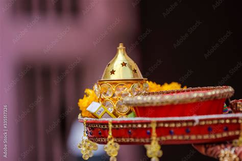 Indian traditional wedding ceremony : Decorative puja thali Stock Photo ...