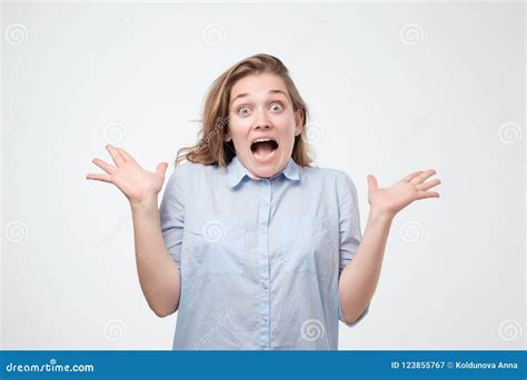 Caucasian Female With Oh My God Wow Emotion Expression Stock Image