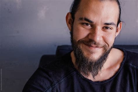 Portrait Of Happy Brunette Man With Beard And Mustache By Stocksy Contributor Liliya