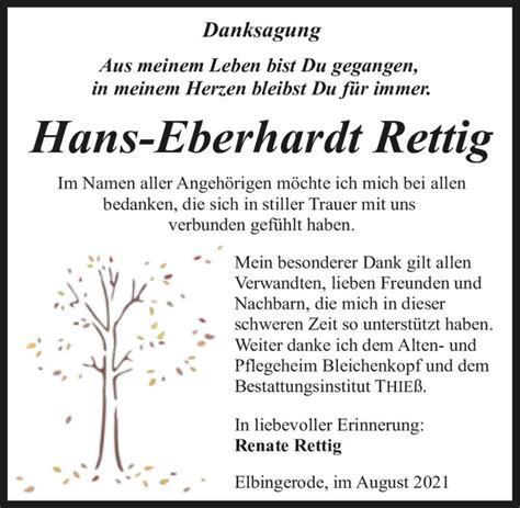 Traueranzeigen Von Hans Eberhardt Rettig Abschied Nehmen De