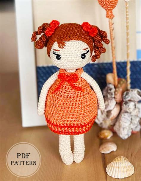 Crochet Doll in Orange Dress PDF Pattern