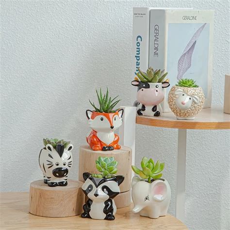 Nordic Neue Stil Keramik Tier Blumentopf Cartoon Zebra Schafe Kuh Kopf