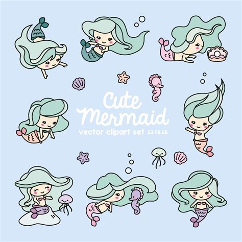 Premium Vector Clipart Kawaii Mermaids Cute Mermaids Clipart Set High