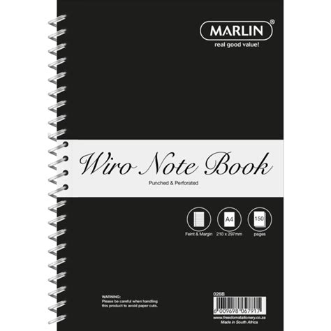 Marlin A Wiro Notebook Side Spiral Pg F M Punch Perf Statco