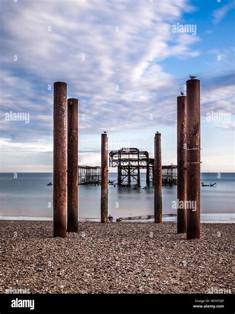 The old ruins of the West Pier on Brighton Beach Stock Photo - Alamy