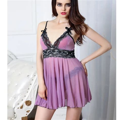 Womens Sexy Nightwear Spaghetti Strap Nightgown Mini Lace Sexy Lingerie