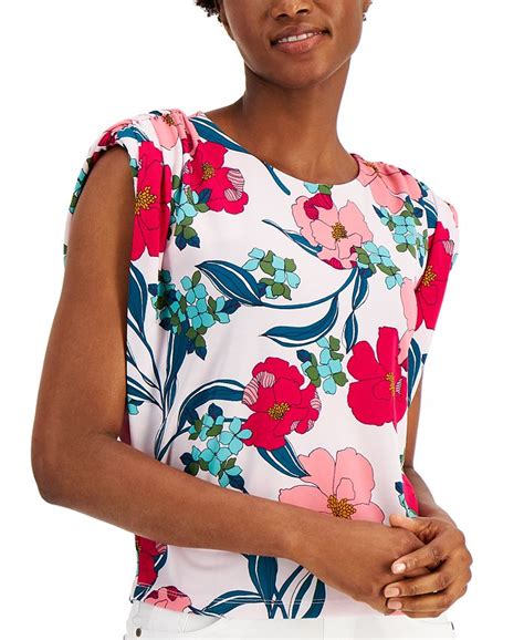 Inc International Concepts Printed Ruched Shoulder Top Created For