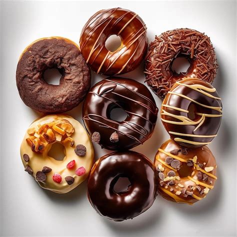 Un Grupo De Donuts Con Glaseado De Chocolate Y Glaseado De Chocolate