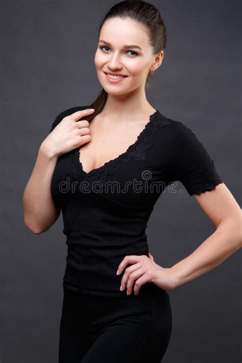 Close Up Portrait Of Elegant Brunette Woman With Nude Make Up Stock Image Image Of European