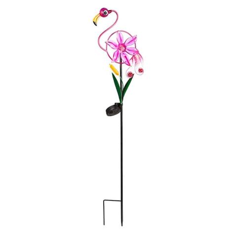 Evergreen In Solar Flamingo Bobble Metal Garden Stake Sp Ecm