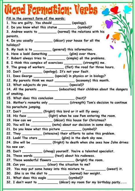 Word Formation Verbs English Esl Worksheets For Distance Learning And