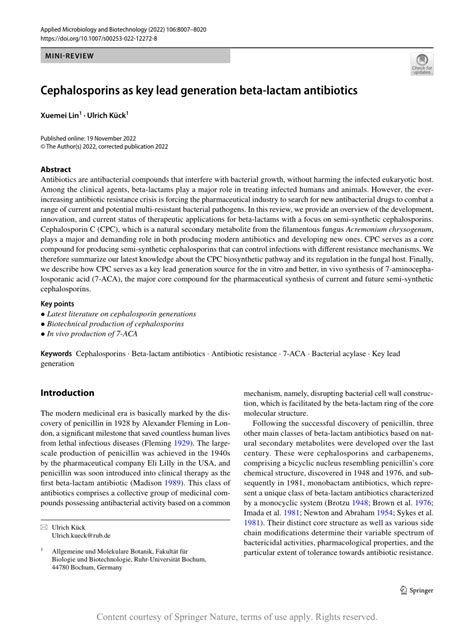 Pdf Cephalosporins As Key Lead Generation Beta Lactam Antibiotics