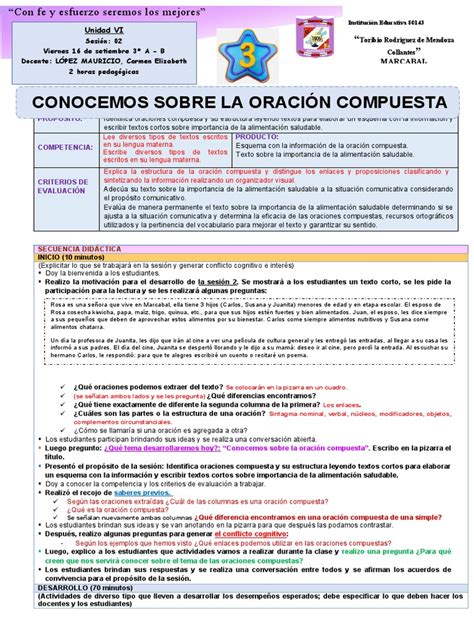 Sesión 2 La Oracion Compuesta Tercero Pdf Oración Lingüística