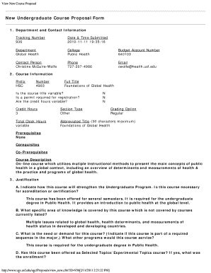 Fillable Online Ugs Usf New Undergraduate Course Proposal Form Ugs