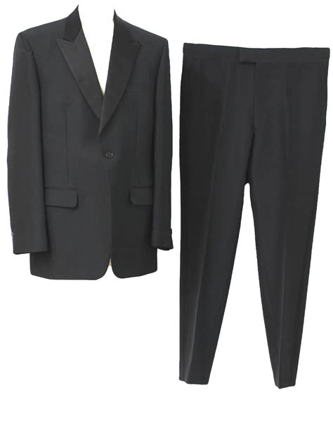 1980s Retro Suit 80s No Label Mens Two Piece Tuxedo Suit With Black