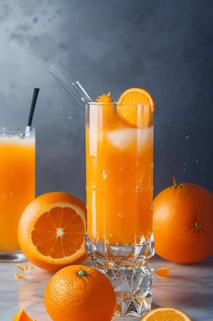 Premium Ai Image Refreshing Orange Juice In Glass With Oranges