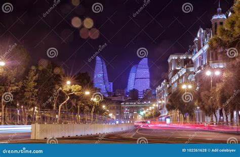 Bright Baku Nights. Moment of Time. Panoramic View of Baku. Night ...