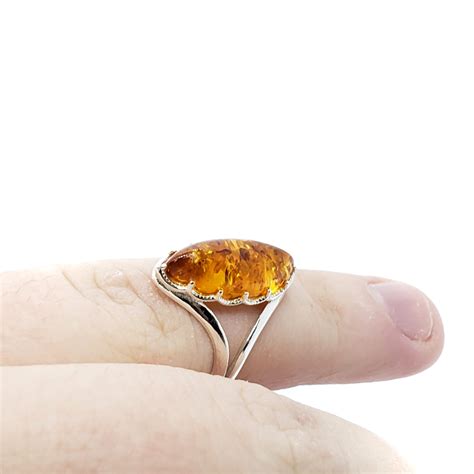 Cognac Amber Sterling Silver Adjustable Ring Amberman