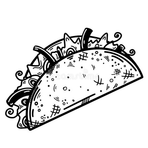 Taco Vector Icon Hand Drawn Illustration Isolated On White Background