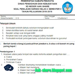 Soal PH Kelas 3 Tema 5 Sub Tema 1 K13 Revisi 2018 Dikdasmen Info