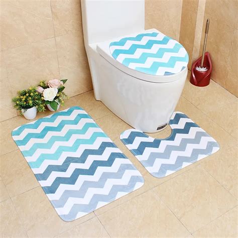 Geometric Pattern 3pcs Bathroom Bath Mats Set Bathroom And Toilet