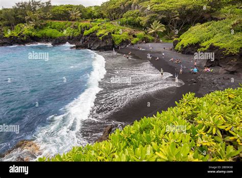 The Black Sand Beach At Waianapanapa State Park Hana Maui Hawaii