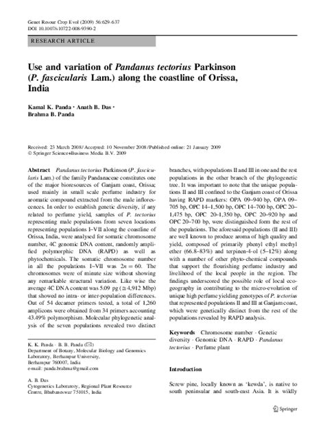 Pdf Use And Variation Of Pandanus Tectorius Parkinson P