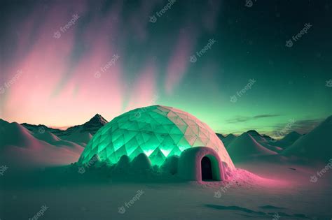 Premium Photo | A igloo in the mountains with the aurora borealis in ...