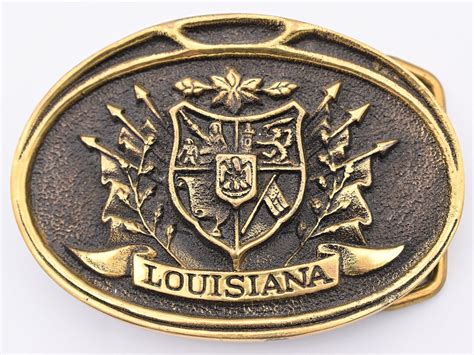 Louisiana Coat Of Arms Solid Brass Vintage Belt Buckle Etsy