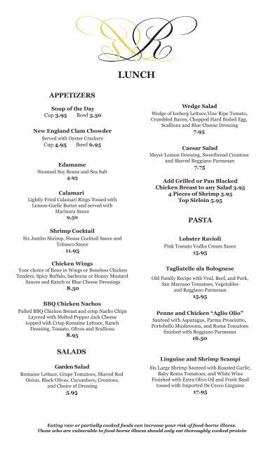 Remingtons Lunch Menu Page 1 Crowne Plaza Hotel