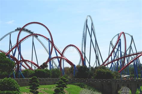 Roller Coaster In The Amusement Park Port Aventura Stock Image Image