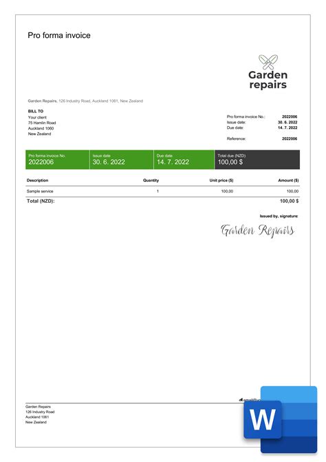 Proforma Word Invoice Template Free Editable Billdu