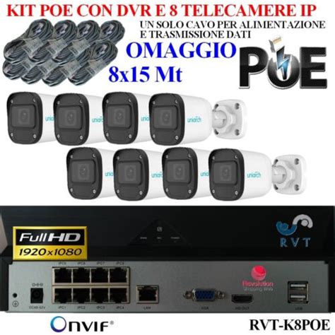 Kit Videosorveglianza IP POE CON NVR 4K E 8 TELECAMERE 4 MD Con Audio