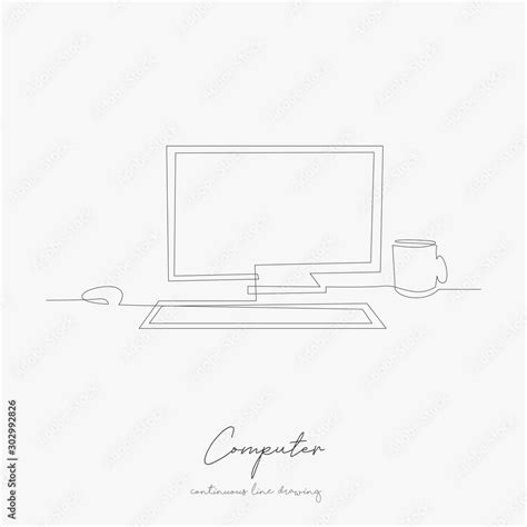 continuous line drawing. computer. simple vector illustration. computer ...