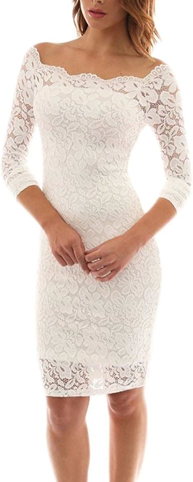 Minetom Femmes Robe Encolure Bateau Dentelle Bodycon Manche Longue Robe