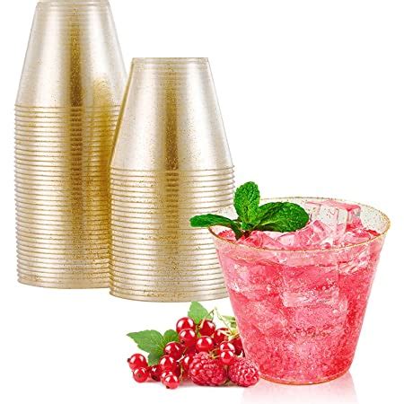 Amazon EASERCY Glitter Plastic Cups Gold Glitter Disposable Cups 9