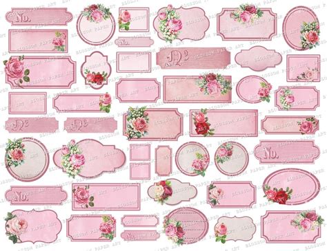 Pink Labels Printable Labels Vintage Rose Tags Junk Journal Etsy