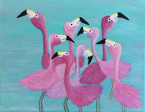 FLAMINGO PINK Original Acrylic Art On Canvas Tropical Coastal Sea