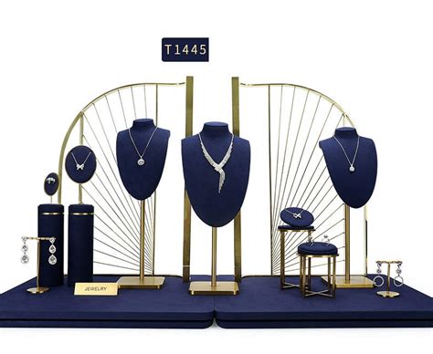 Luxury New Navy Blue Velvet Jewelry Display Set For Sale