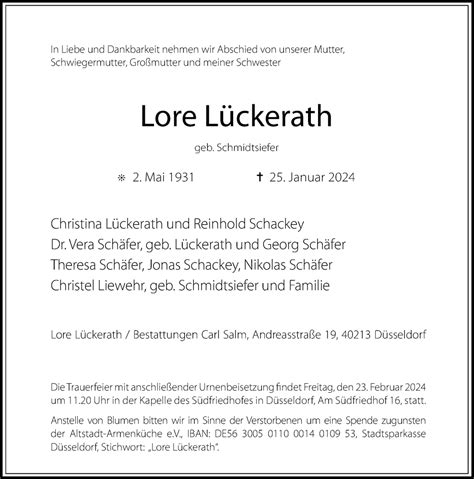 Alle Traueranzeigen für Lore Lückerath trauer rp online de