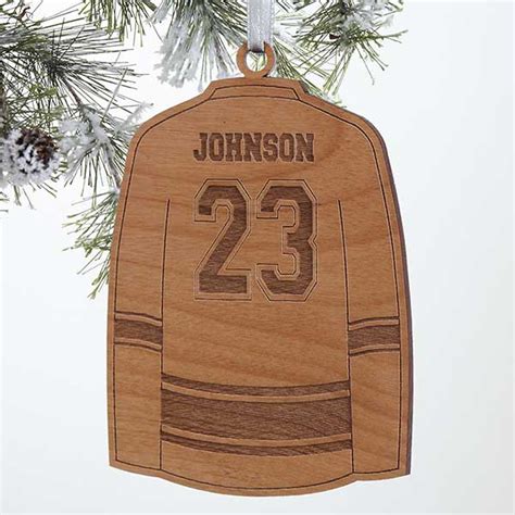 Personalized Sports Christmas Ornaments - Hockey Jersey - Wood