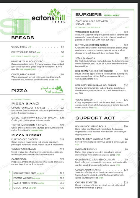 Menu At Eatons Hill Hotel Pub And Bar Eatons Hill 646 S Pine Rd