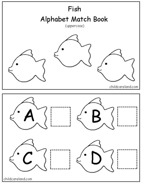 Fish Alphabet Match Book Uppercase Worksheet For Kindergarten 1st