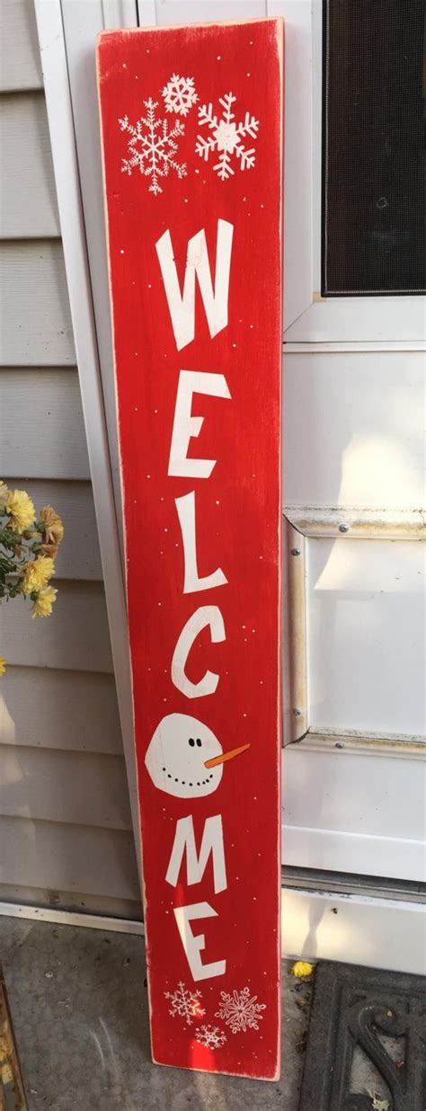 Snowman Welcome Sign Winter Porch Decor Leaning Welcome Sign Painted