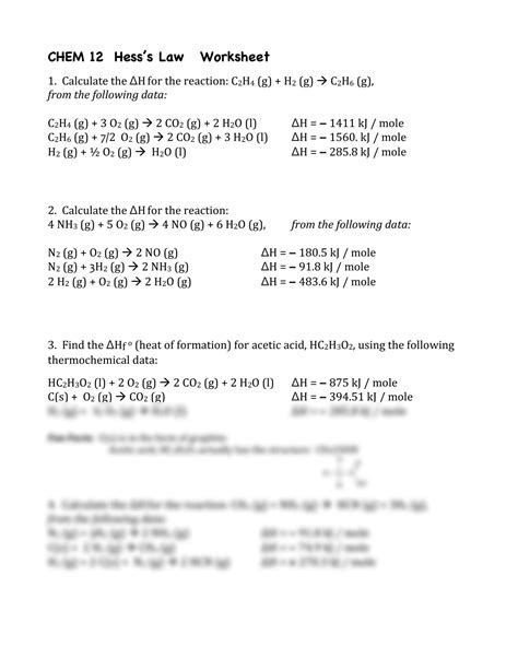 Solution Hess Law Worksheet Studypool