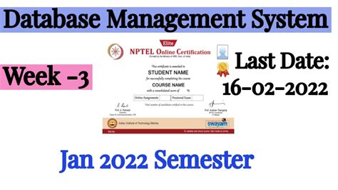 Nptel Week Database Management System Assignment Answers Dbms